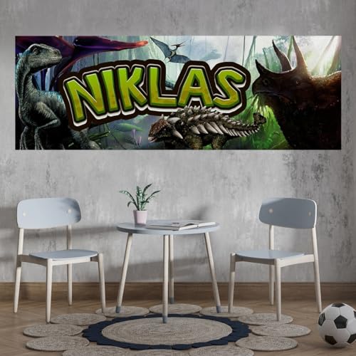 tjapalo® vz6 Dino Bild Dinosaurier Wandbild Dinosaurier Poster mit Namen personalisiert Kinderzimmer Bilder jungs dino bilder kinderzimmer jungen Name, Größen Name: B100xH35cm von tjapalo