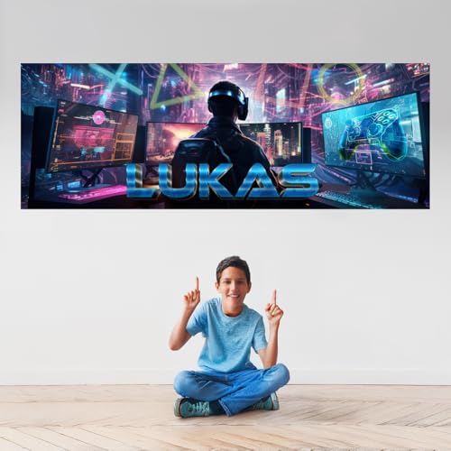 tjapalo® vz60 Gamer Poster mit Namen personalisiert gaming deko gamer Bild für die Wand Jugendzimmer Wandbild Kinderzimmer jungs gamer Poster gaming zimmer Bilder für Teenager, Größen Name: B70xH24cm von tjapalo