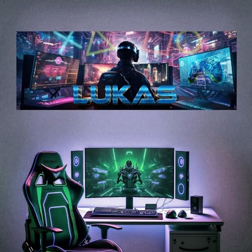 tjapalo® vz60 Gamer Poster mit Namen personalisiert gaming deko gamer Bild für die Wand Jugendzimmer Wandbild Kinderzimmer jungs gamer Poster gaming zimmer Bilder für Teenager, Größen Name: B140xH50cm von tjapalo