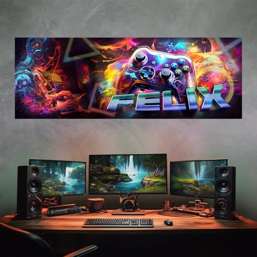 tjapalo® vz61 Gamer poster mit Namen personalisiert gaming Wanddeko gamer Bild für die Wand Wandbild Jugendzimmer gamer Poster gaming zimmer Bilder für Teenager, Größen Name: B140xH50cm von tjapalo