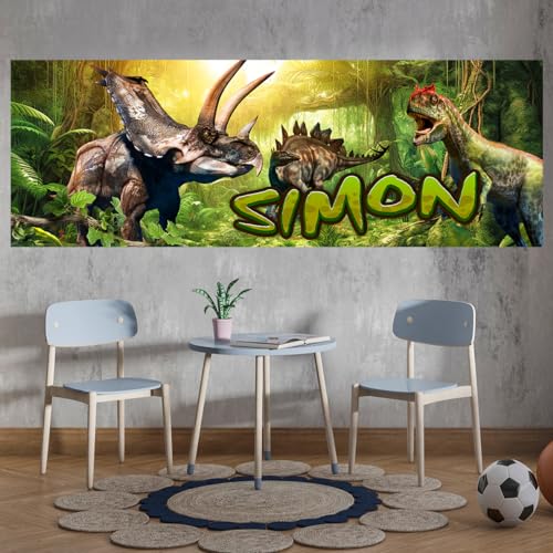 tjapalo® vz87 Kinderbilder Dino Bild Dinosaurier Wandbild Dinosaurier Poster mit Namen personalisiert Kinderzimmer Bilder jungs dino bilder kinderzimmer jungen Name, Größen Name: B120xH42cm von tjapalo