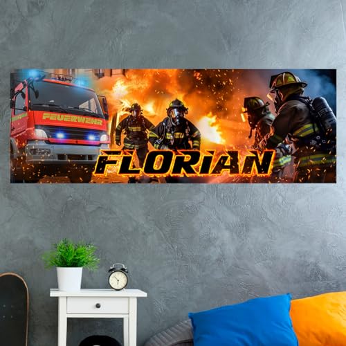 tjapalo® vz98 Bilder Kinderzimmer Poster mit Namen Kinderzimmer Wandbild Feuerwehr Auto Bild Kinderzimmer Feuerwehr Poster Feuerwehrbild Feuerwehrbilder, Größen Name: B70xH24cm von tjapalo