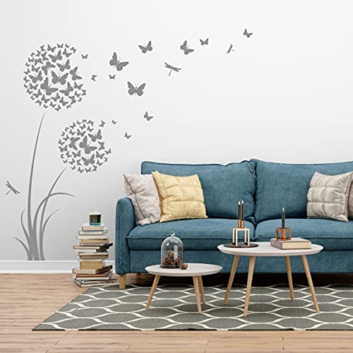 tjapalo®4v großes Wandtattoo Pusteblume mit Schmetterlingen Wandtattoo Wohnzimmer blumen Wandtattoo mädchenzimmer teenager, Farbe: Beige, Größe: H170xB58cm von tjapalo