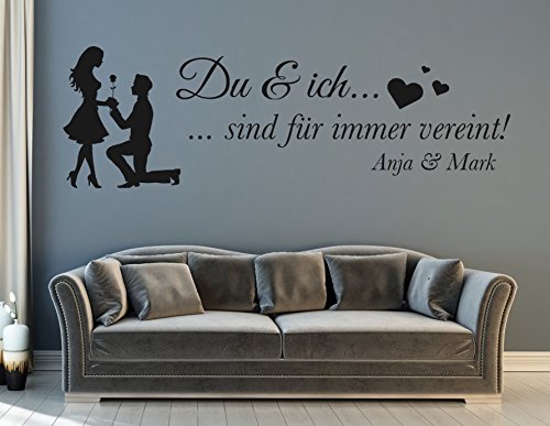 tjapalo®s-pkm311 Wandtattoo Wohnzimmer modern Wandtattoo schlafzimmer spruch du und ich für Paare mit Namen (B58 x H18 cm) von tjapalo