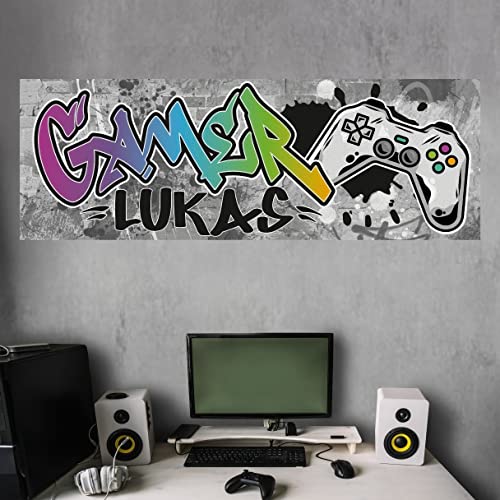 tjapalo®vr210 xtra-Robustes Gamer Poster mit Namen Wandbild Gaming Zimmer cooles gamer Poster gaming Gamer Bild für die Wand Poster für Teenager, Größe: B180xH62cm von tjapalo