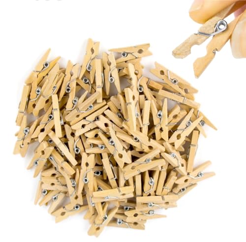 100 Stück Mini Wäscheklammern - Nachhaltiges Holz - Miniklammern - Kleine Holzklammern 25 mm - Clips für Fotohalter & Basteln von TK Gruppe Timo Klingler