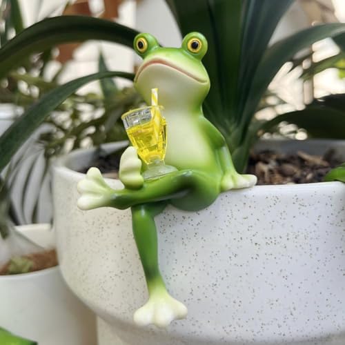 tkerinse Blumentopf Hänger Frösche Deko Figuren Lustiger Trinkfrosch Statue Blumentopf Hugger Hängende Frosch Figur Garten Frosch Figuren Topfdekorationen für Haus Garten Zaun Balkon Terrasse von tkerinse