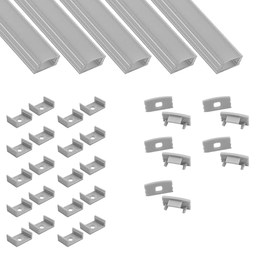 5x A17 LED Profil 2m - Silber inkl. Abdeckung opal, Halter & Endkappen von tktrading24