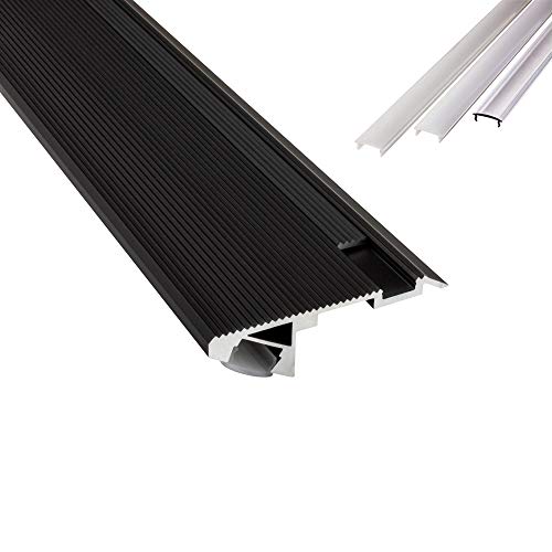 B-WARE - T-STA 30° LED Alu Treppenprofil Treppenwinkel Profil Stufen schwarz 1m klar von tktrading24