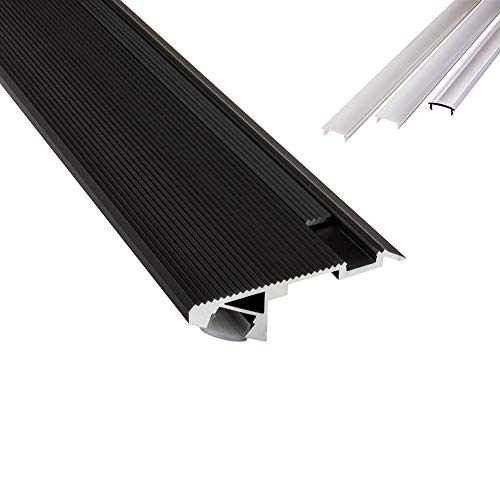 B-WARE - T-STA 30° LED Alu Treppenprofil Treppenwinkel Profil Stufen schwarz + Abdeckung Abschlussleiste Fliesen für LED-Streifen-Strip 1m klar von tktrading24