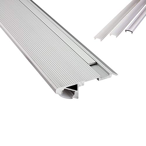 B-WARE - T-STA 30° LED Alu Treppenprofil Treppenwinkel Profil Stufen silber + Abdeckung Abschlussleiste Fliesen für LED-Streifen-Strip 1m milky von tktrading24