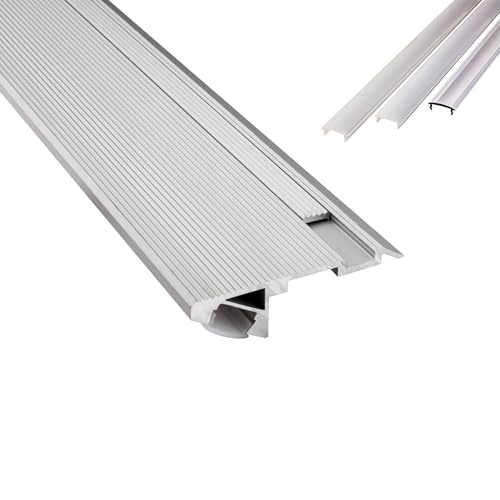 B-WARE - T-STA 30° LED Alu Treppenprofil Treppenwinkel Profil Stufen silber + Abdeckung Abschlussleiste Fliesen für LED-Streifen-Strip 2m klar von tktrading24