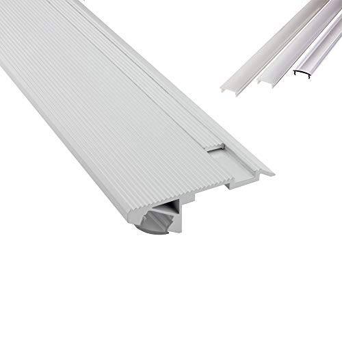 B-WARE - T-STA 30° LED Alu Treppenprofil Treppenwinkel Profil Stufen weiss + Abdeckung Abschlussleiste Fliesen für LED-Streifen-Strip 2m milky von tktrading24