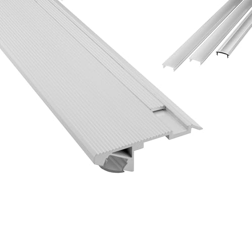 B-WARE - T-STA 30° LED Alu Treppenprofil Treppenwinkel Profil Stufen weiss + Abdeckung Abschlussleiste Fliesen für LED-Streifen-Strip 2m opal von tktrading24