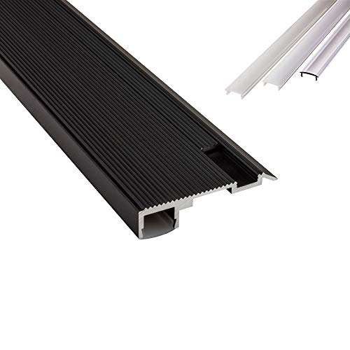 B-WARE - T-STA LED Alu Treppenprofil Treppenwinkel Profil Stufen schwarz 2m klar von tktrading24