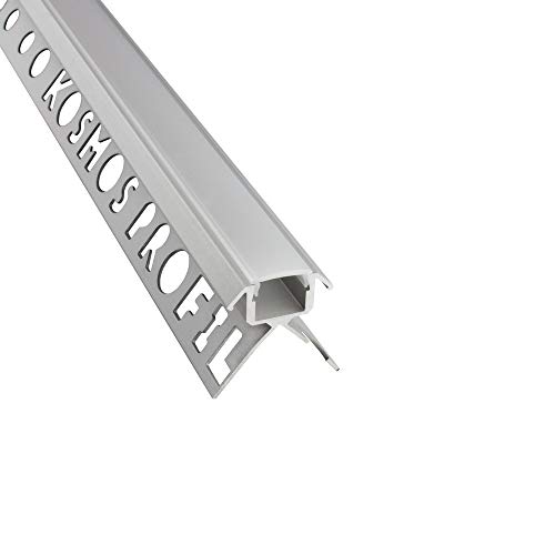 C-T77 LED Alu Fliesenprofil Ecke aussen 10mm silber + Abdeckung Abschlussleiste Fliesen für LED-Streifen-Strip 1m milky von tktrading24