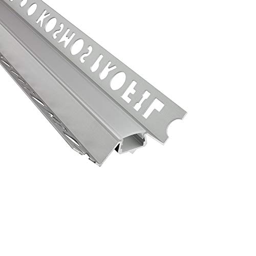 IN-T77 LED Alu Fliesenprofil Ecke aussen 10mm silber + Abdeckung Abschlussleiste Fliesen für LED-Streifen-Strip 2m milky von tktrading24