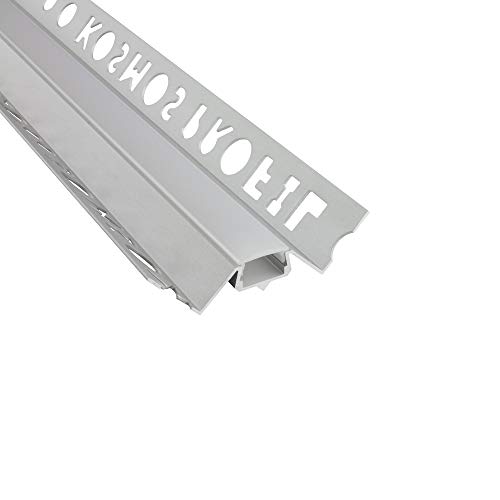 IN-T77 LED Alu Fliesenprofil Ecke aussen 10mm silber + Abdeckung Abschlussleiste Fliesen für LED-Streifen-Strip 2m opal von tktrading24