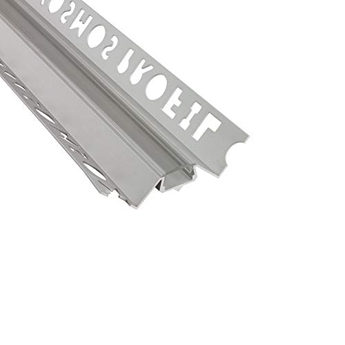 IN-T77 LED Alu Fliesenprofil Ecke aussen 12mm silber + Abdeckung Abschlussleiste Fliesen für LED-Streifen-Strip 2m klar von tktrading24