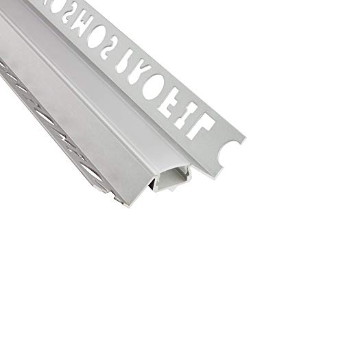 IN-T77 LED Alu Fliesenprofil Ecke aussen 12mm silber + Abdeckung Abschlussleiste Fliesen für LED-Streifen-Strip 2m milky von tktrading24