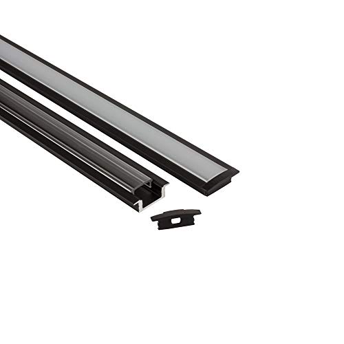 tktrading24 LED Aluprofil A25 schwarz Einbauprofil + Abdeckung Alu Schiene Leiste für LED-Streifen-Strip 2m klar von tktrading24