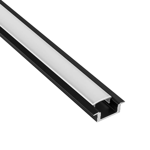 LED Aluprofil A25 schwarz Einbauprofil + Abdeckung milky Alu Schiene Leiste für LED-Streifen-Strip 1m von tktrading24