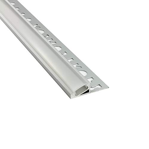 LED Aluprofil T77 10mm silber 20° Fliesenprofil + Abdeckung Abschlussleiste Bordüre Fliesen für LED-Streifen-Strip 1m opal von tktrading24