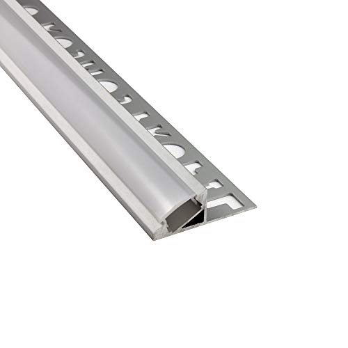 LED Aluprofil T77 12mm silber 30° Fliesenprofil + Abdeckung Abschlussleiste Bordüre Fliesen für LED-Streifen-Strip 2m milky von tktrading24