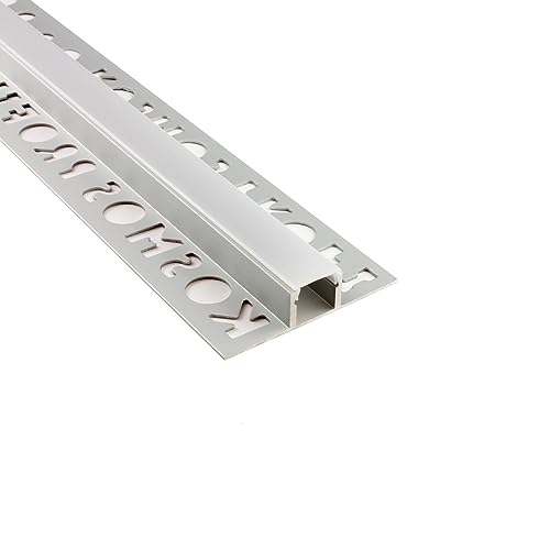 LED Aluprofil T77 silber 10mm Fliesenprofil Abdeckung Abschlussleiste Bordüre Fliesen für LED-Streifen-Strip 2m milky 