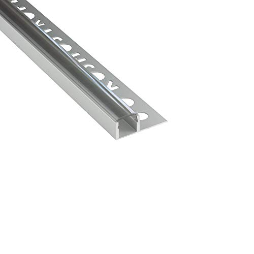 tktrading24 LED Aluprofil T77 silber 10mm Fliesenprofil + Abdeckung Abschlussleiste Bordüre Fliesen für LED-Streifen-Strip 1m klar von tktrading24