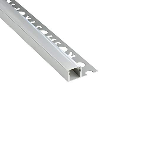 LED Aluprofil T77 silber 10mm Fliesenprofil + Abdeckung Abschlussleiste Bordüre Fliesen für LED-Streifen-Strip 2m milky von tktrading24