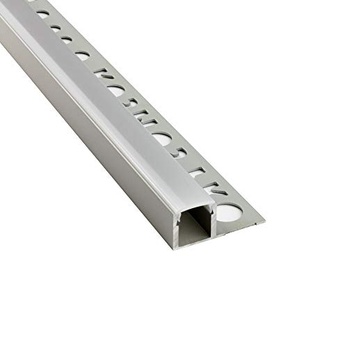 LED Aluprofil T77 silber 12mm Fliesenprofil + Abdeckung Abschlussleiste Bordüre Fliesen für LED-Streifen-Strip 2m milky von tktrading24