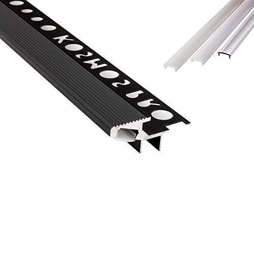 T-40 20° LED Alu Fliesenprofil Treppenprofil Stufen 10mm schwarz + Abdeckung Abschlussleiste Fliesen für LED-Streifen-Strip 2m klar T-40 20° LED Alu Fliesenprofil Treppenprofil Stufen 10mm schwarz + Abdeckung Abschlussleiste Fliesen für LED-Streifen-Strip 2m klar von tktrading24