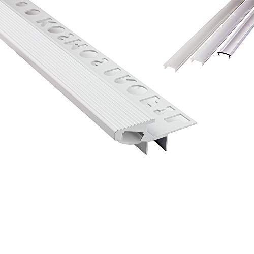T-40 20° LED Alu Fliesenprofil Treppenprofil Stufen 10mm weiss + Abdeckung Abschlussleiste Fliesen für LED-Streifen-Strip 2m milky von tktrading24
