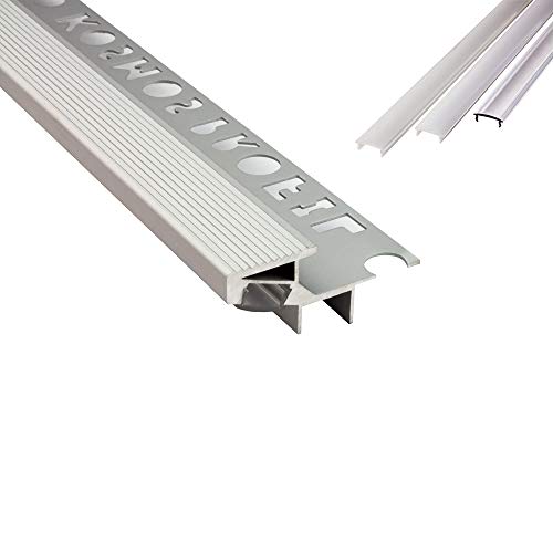 T-40 20° LED Alu Fliesenprofil Treppenprofil Stufen 12mm silber + Abdeckung Abschlussleiste Fliesen für LED-Streifen-Strip 1m milky von tktrading24