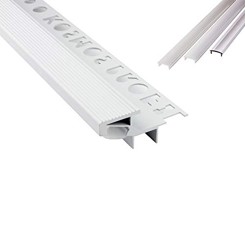 T-40 20° LED Alu Fliesenprofil Treppenprofil Stufen 12mm weiss + Abdeckung Abschlussleiste Fliesen für LED-Streifen-Strip 2m klar von tktrading24