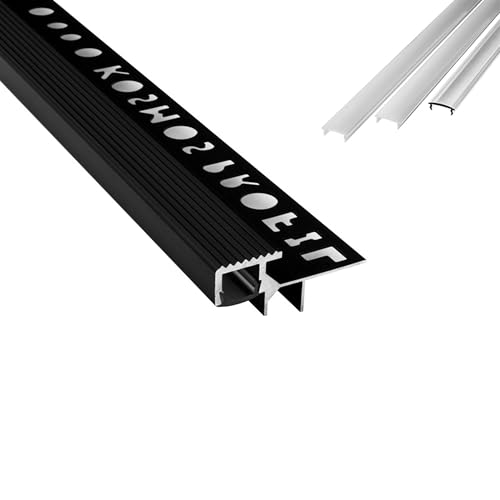 T-40 LED Alu Fliesenprofil Treppenprofil Stufen 10mm schwarz + Abdeckung 2m klar von tktrading24