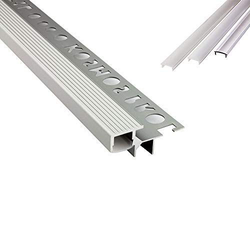 T-40 LED Alu Fliesenprofil Treppenprofil Stufen 10mm silber + Abdeckung Abschlussleiste Fliesen für LED-Streifen-Strip 2m klar von tktrading24