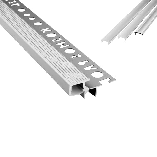 T-40 LED Alu Fliesenprofil Treppenprofil Stufen 10mm silber + Abdeckung Abschlussleiste Fliesen für LED-Streifen-Strip 2m klar von tktrading24