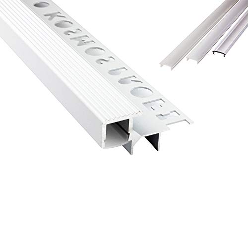 T-40 LED Alu Fliesenprofil Treppenprofil Stufen 12mm weiss + Abdeckung Abschlussleiste Fliesen für LED-Streifen-Strip 1m milky von tktrading24