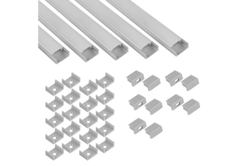 tktrading24 LED-Stripe-Profil 5x A15 LED Profil 2m - Silber inkl. Abdeckung, Halter & Endkappen von tktrading24