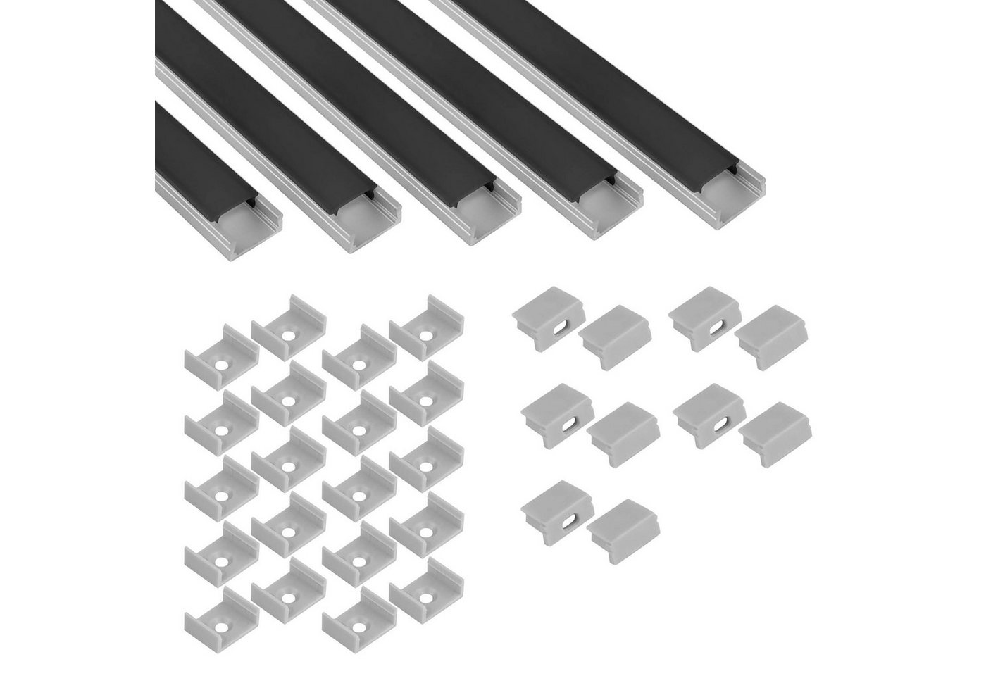 tktrading24 LED-Stripe-Profil 5x A15 LED Profil 2m - Silber inkl. Abdeckung, Halter & Endkappen von tktrading24