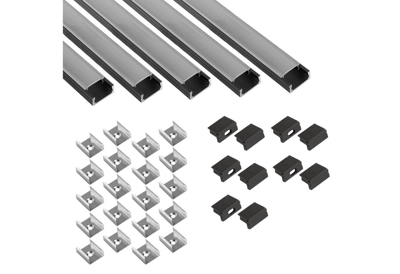 tktrading24 LED-Stripe-Profil 5x A15 LED Profil 2m - Schwarz inkl. Abdeckung, Halter & Endkappen von tktrading24