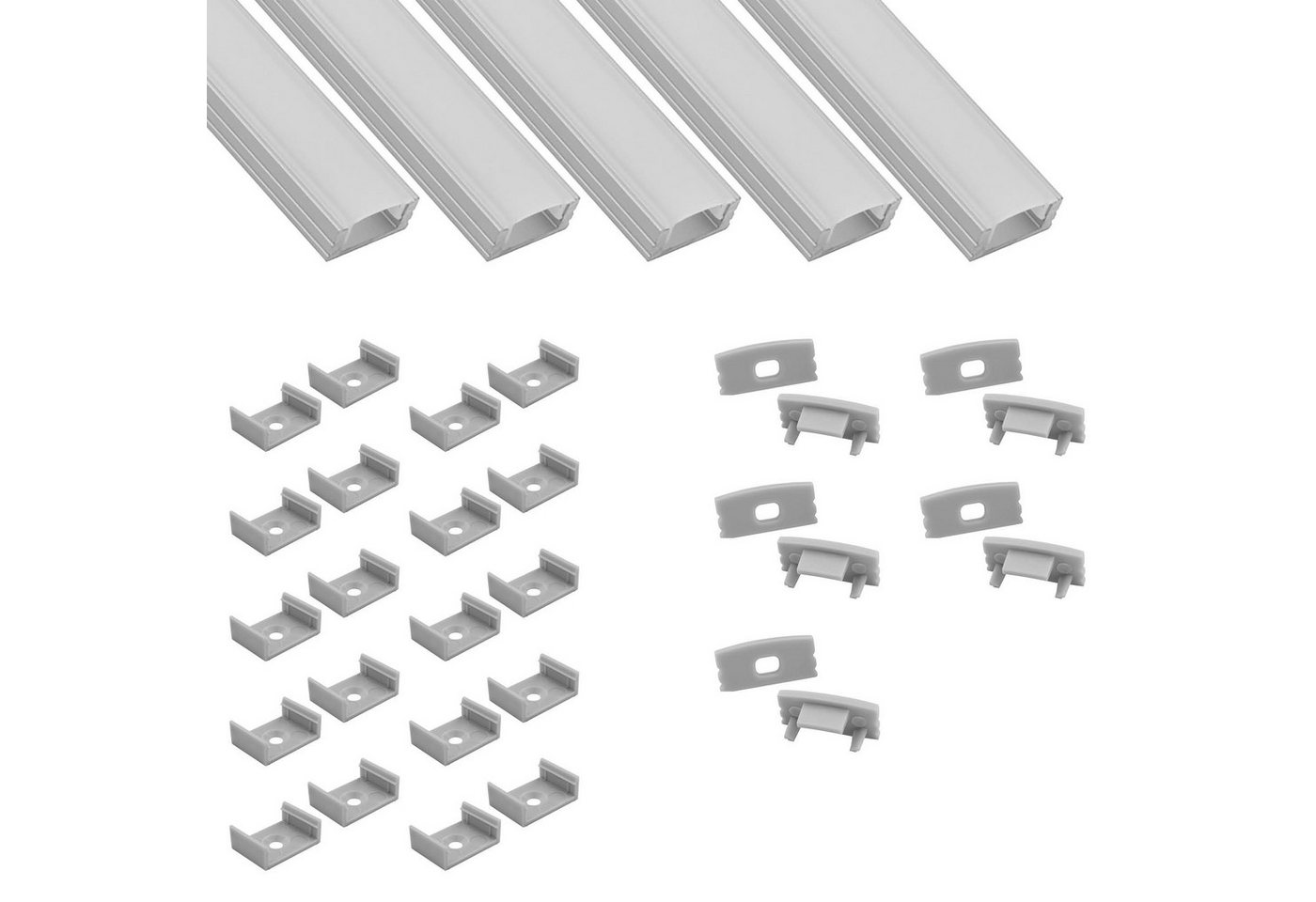 tktrading24 LED-Stripe-Profil 5x A17 LED Profil 2m - Silber inkl. Abdeckung, Halter & Endkappen von tktrading24