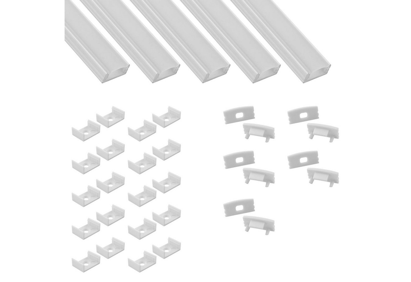 tktrading24 LED-Stripe-Profil 5x A17 LED Profil 2m - Weiss inkl. Abdeckung, Halter & Endkappen von tktrading24