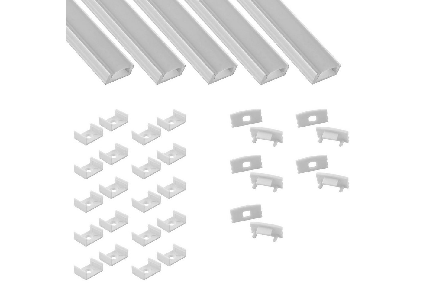tktrading24 LED-Stripe-Profil 5x A17 LED Profil 2m - Weiss inkl. Abdeckung, Halter & Endkappen von tktrading24