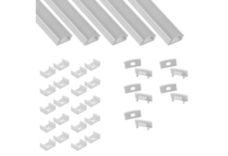 tktrading24 LED-Stripe-Profil 5x A17 LED Profil 2m - Weiss inkl. Abdeckung, Halter & Endkappen von tktrading24