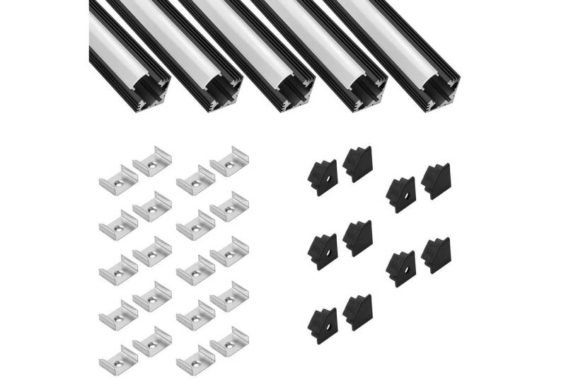 tktrading24 LED-Stripe-Profil 5x A19 LED Profil 2m - Schwarz inkl. Abdeckung, Halter & Endkappen von tktrading24