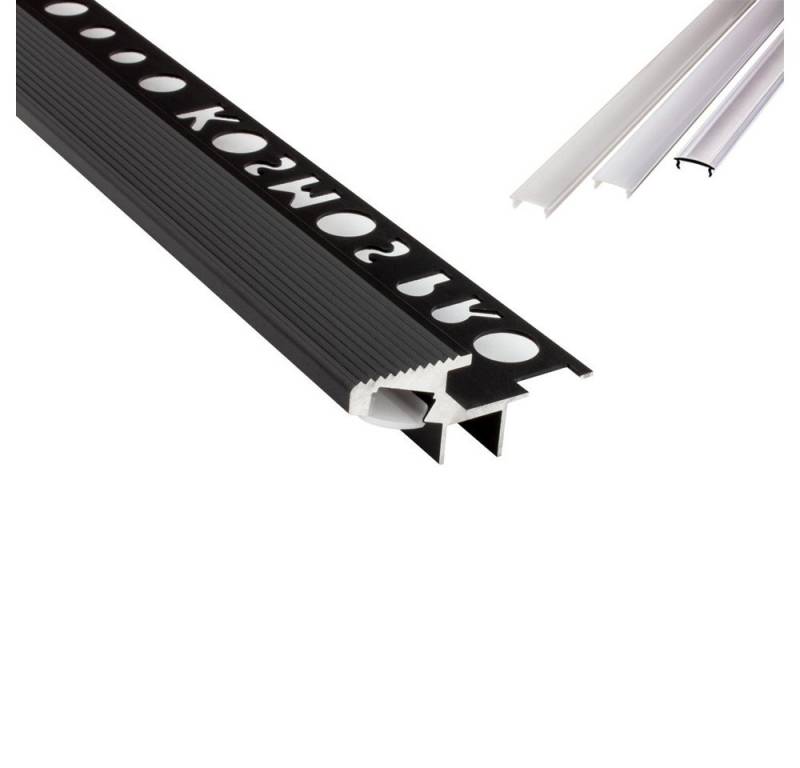 tktrading24 LED-Stripe-Profil T-40 20° LED Alu Treppenprofil Stufen 10mm schwarz 2m klar von tktrading24