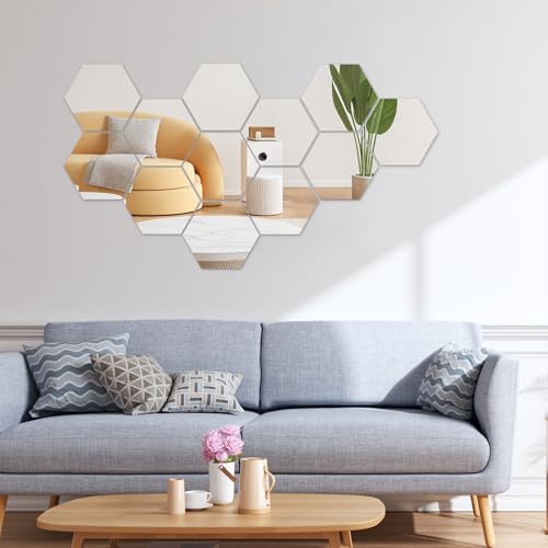 tlidfgeo 12 Stück Spiegelfliesen Selbstklebend Hexagon Acryl Spiegel DIY Dekorative 3D Sechseck Spiegel Wandaufkleber Für Zimmer, Schlafzimmer Aesthetic, Bett, Living Room, Flur Deko von tlidfgeo
